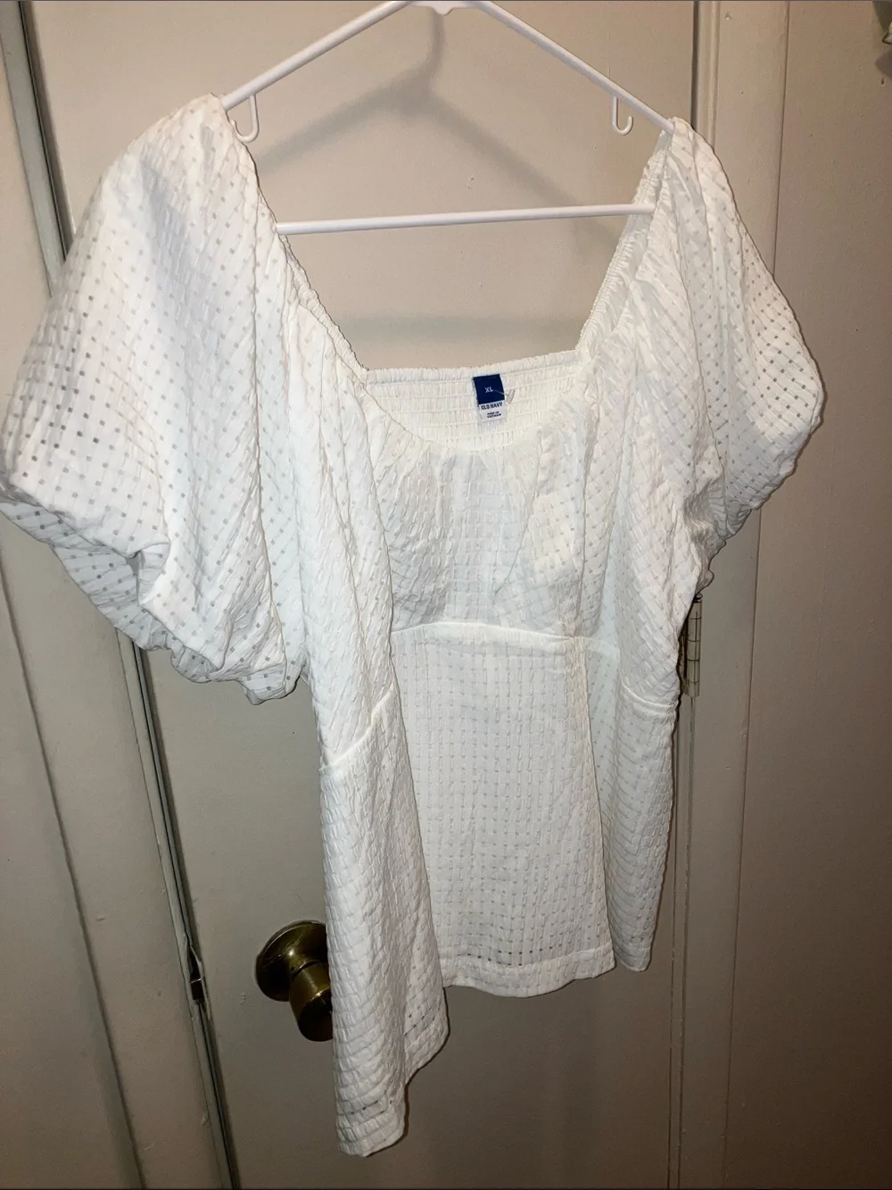 Old Navy White Square-Neck Puff Sleeve Blouse XL